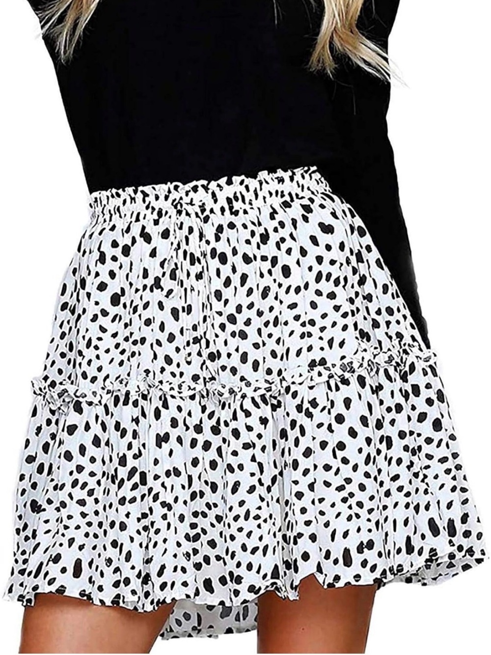 Tiered White and Black Polka Dot Girls' Skirt